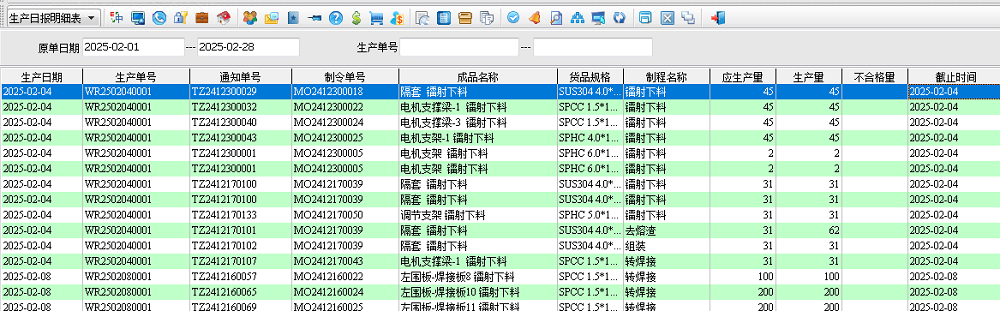 ERP生产管理系统-生产日报